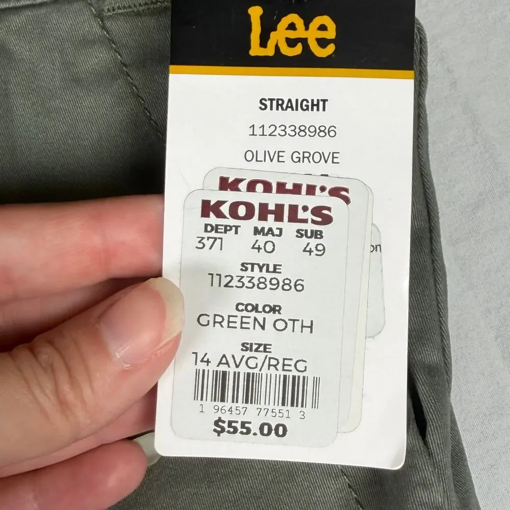 Lee Cargo Pants Women's 14 Olive Green Straight Leg Flex Comfort Waistband NWT